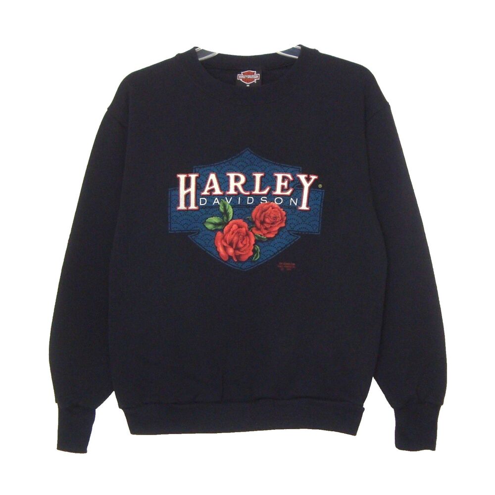 VTG 90s Harley Davidson Motorcycle Sweatshirt 3D Emblem Hawaiian Bikers Lahaina